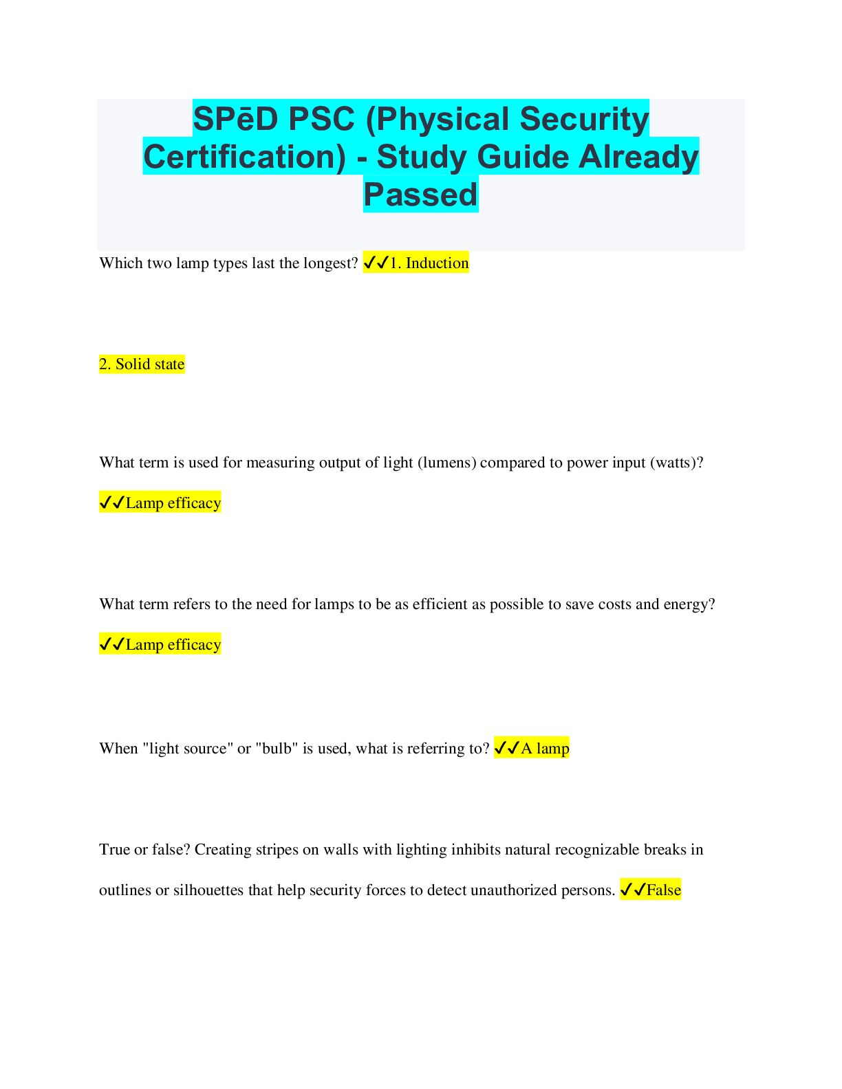 Preview of SPēD PSC (Physical Security Certification) - Study Guide Already Passed